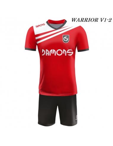 Strój piłkarski Damons Warrior V1 czerwono biało czarne przód